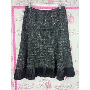 Nanette leopore Black Tweed A-Line Skirt with Satin Ruffle Hem